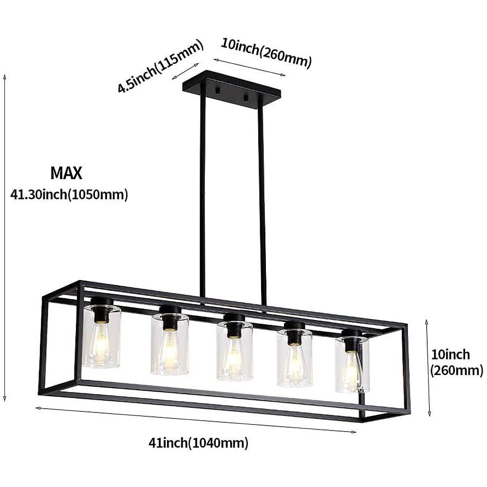 Rectangular Industrial Chandelier Metal Glass Lantern Pendant Light