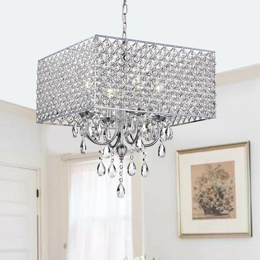 Square Electroplated Metal Glass LED Nordic Chandelier