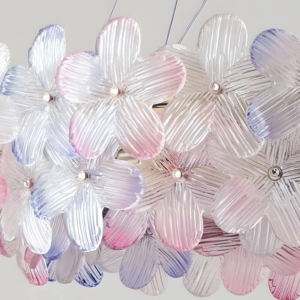 Floral Glass Chandelier Round Gold Frame Multicolor Shades