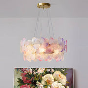Floral Glass Chandelier Round Gold Frame Multicolor Shades