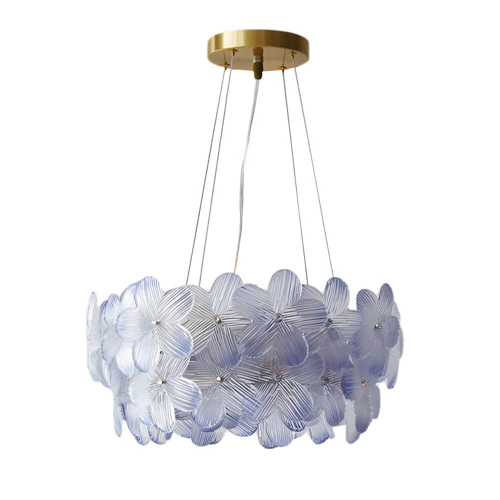 Floral Glass Chandelier Round Gold Frame Multicolor Shades