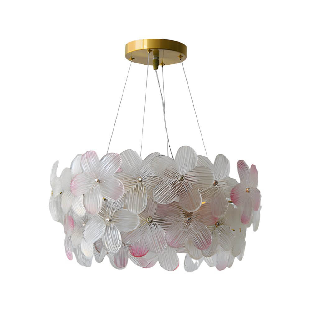 Floral Glass Chandelier Round Gold Frame Multicolor Shades