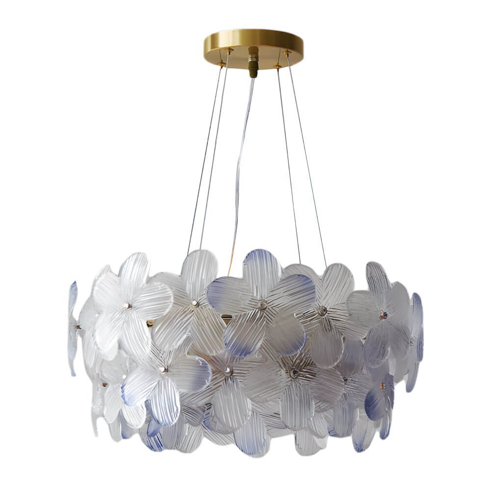 Floral Glass Chandelier Round Gold Frame Multicolor Shades