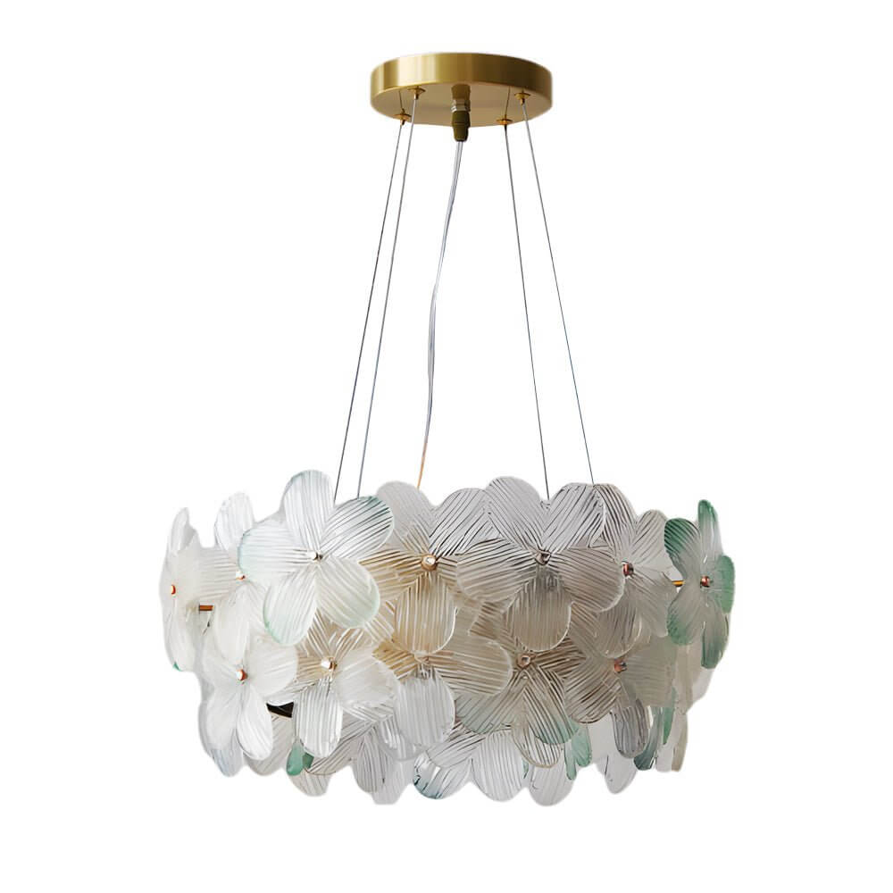 Floral Glass Chandelier Round Gold Frame Multicolor Shades