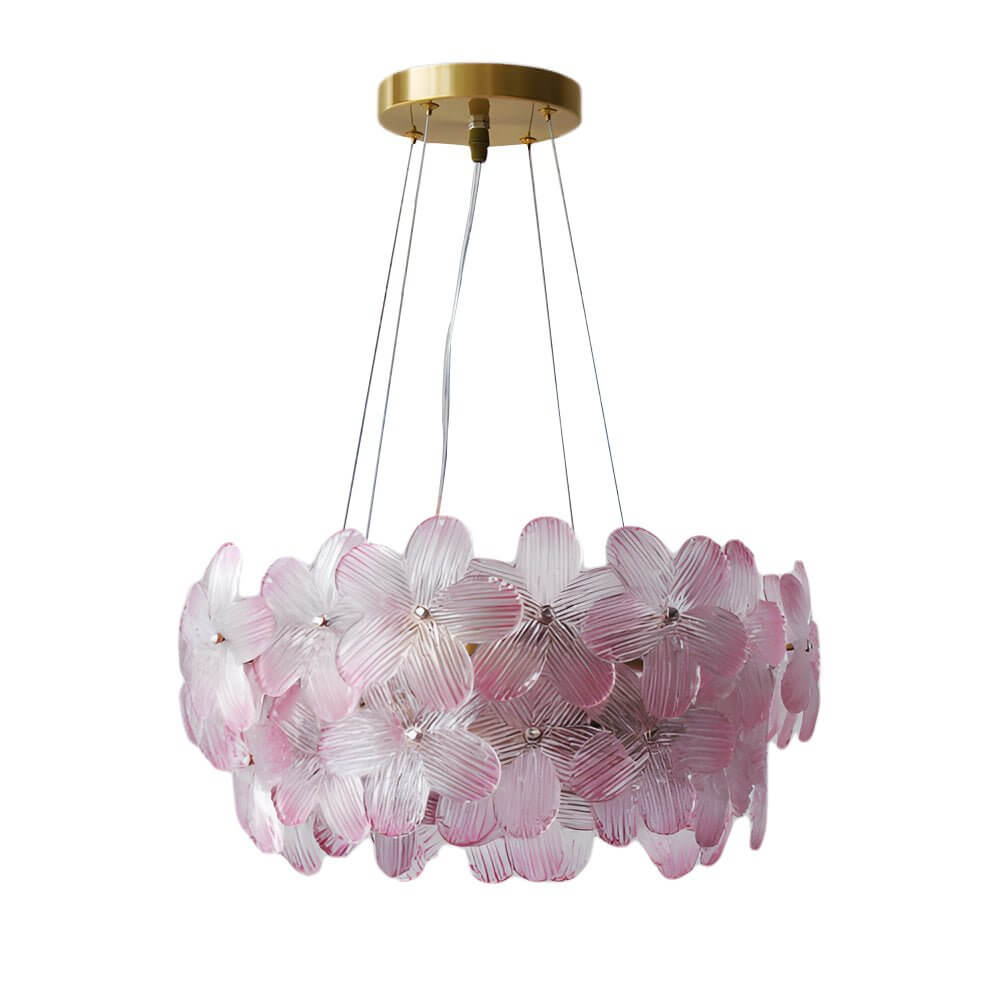 Floral Glass Chandelier Round Gold Frame Multicolor Shades