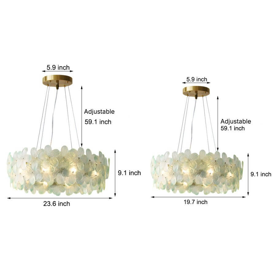 Floral Glass Chandelier Round Gold Frame Multicolor Shades