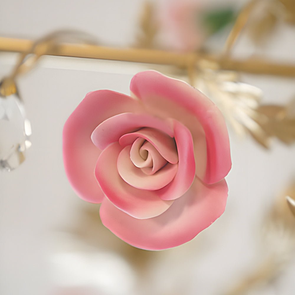 Ceramic Pink Rose Crystal Chandelier 6/8-Light Pastoral Gold