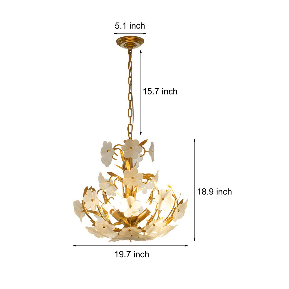4-Light Glass Flower Bouquet Chandelier Gold Finish