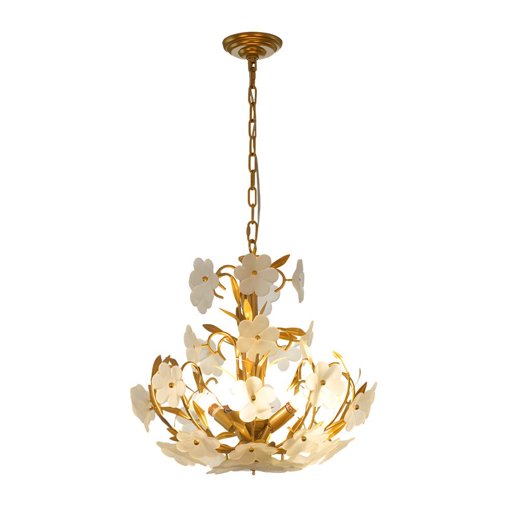 4-Light Glass Flower Bouquet Chandelier Gold Finish