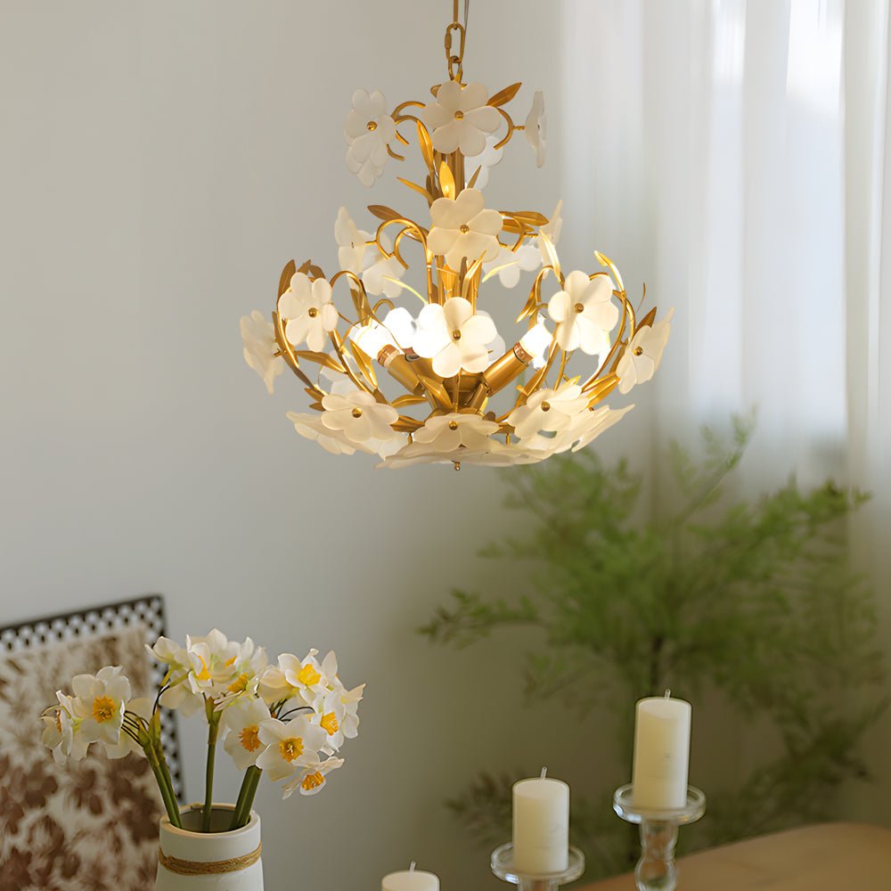 4-Light Glass Flower Bouquet Chandelier Gold Finish