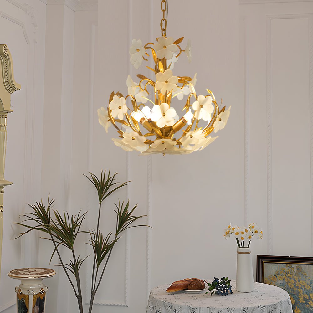 4-Light Glass Flower Bouquet Chandelier Gold Finish