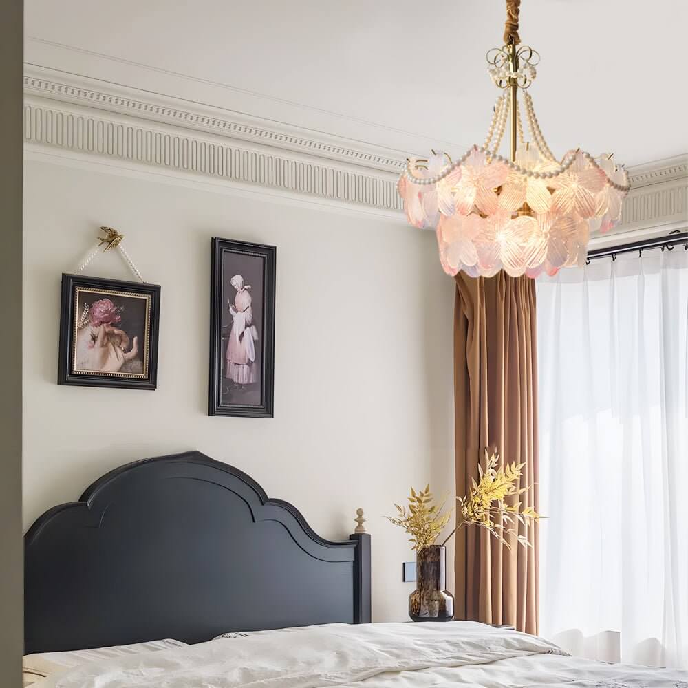 Tiered Glass Flower Chandelier - Modern Gold Iron Pendant Light