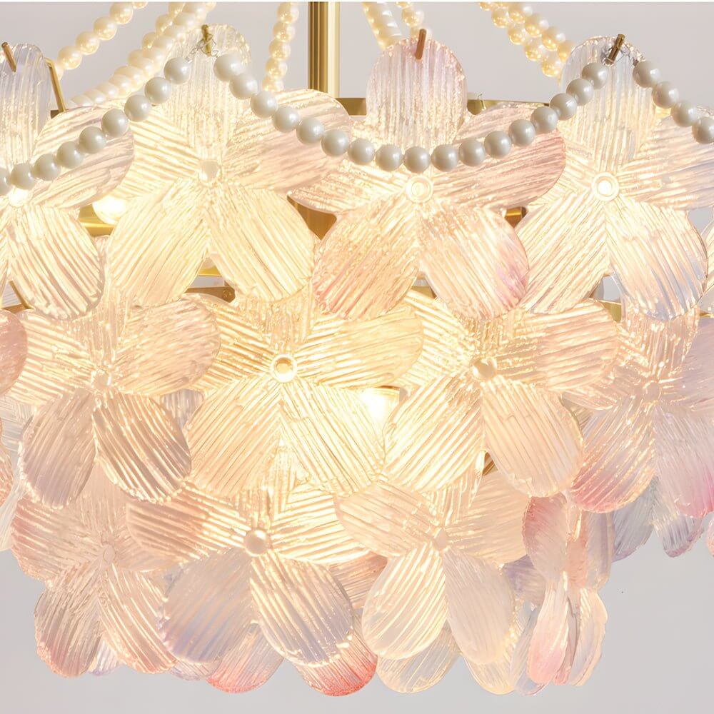 Tiered Glass Flower Chandelier - Modern Gold Iron Pendant Light