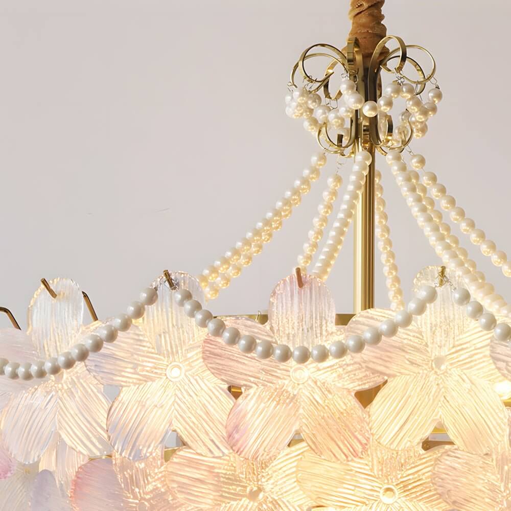 Tiered Glass Flower Chandelier - Modern Gold Iron Pendant Light