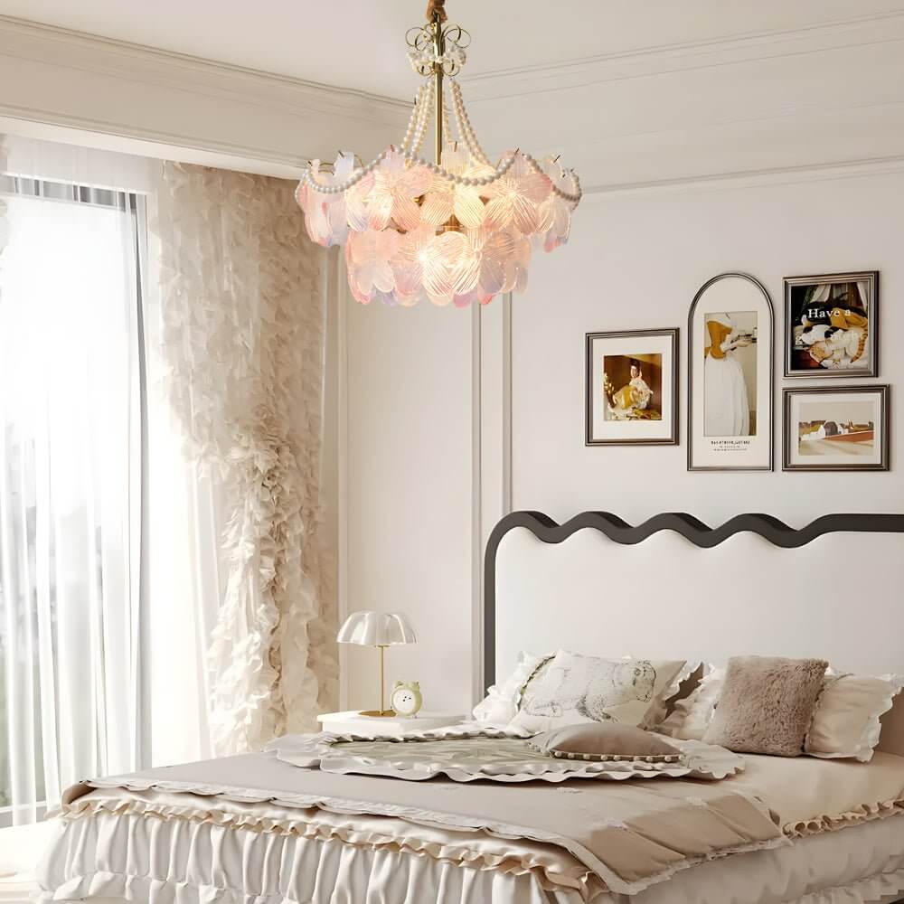 Tiered Glass Flower Chandelier - Modern Gold Iron Pendant Light