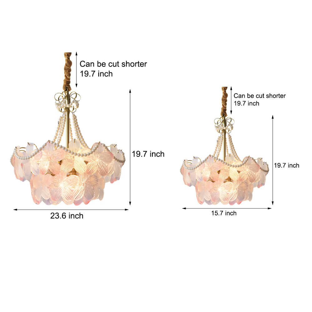 Tiered Glass Flower Chandelier - Modern Gold Iron Pendant Light
