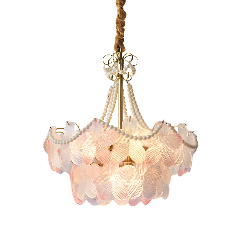 Tiered Glass Flower Chandelier - Modern Gold Iron Pendant Light