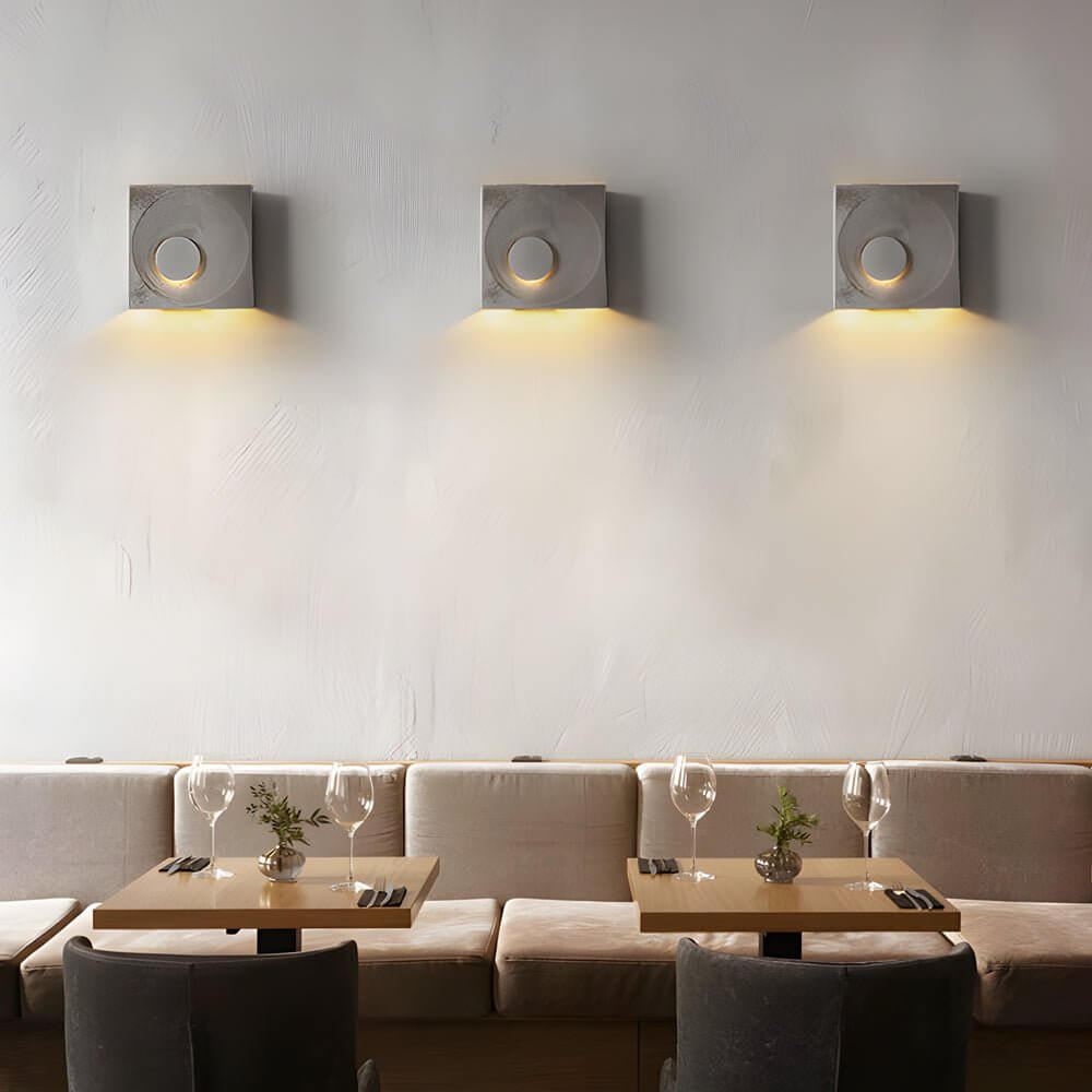 Frosted Cement Eclipse LED Wall Light - Modern Square Design