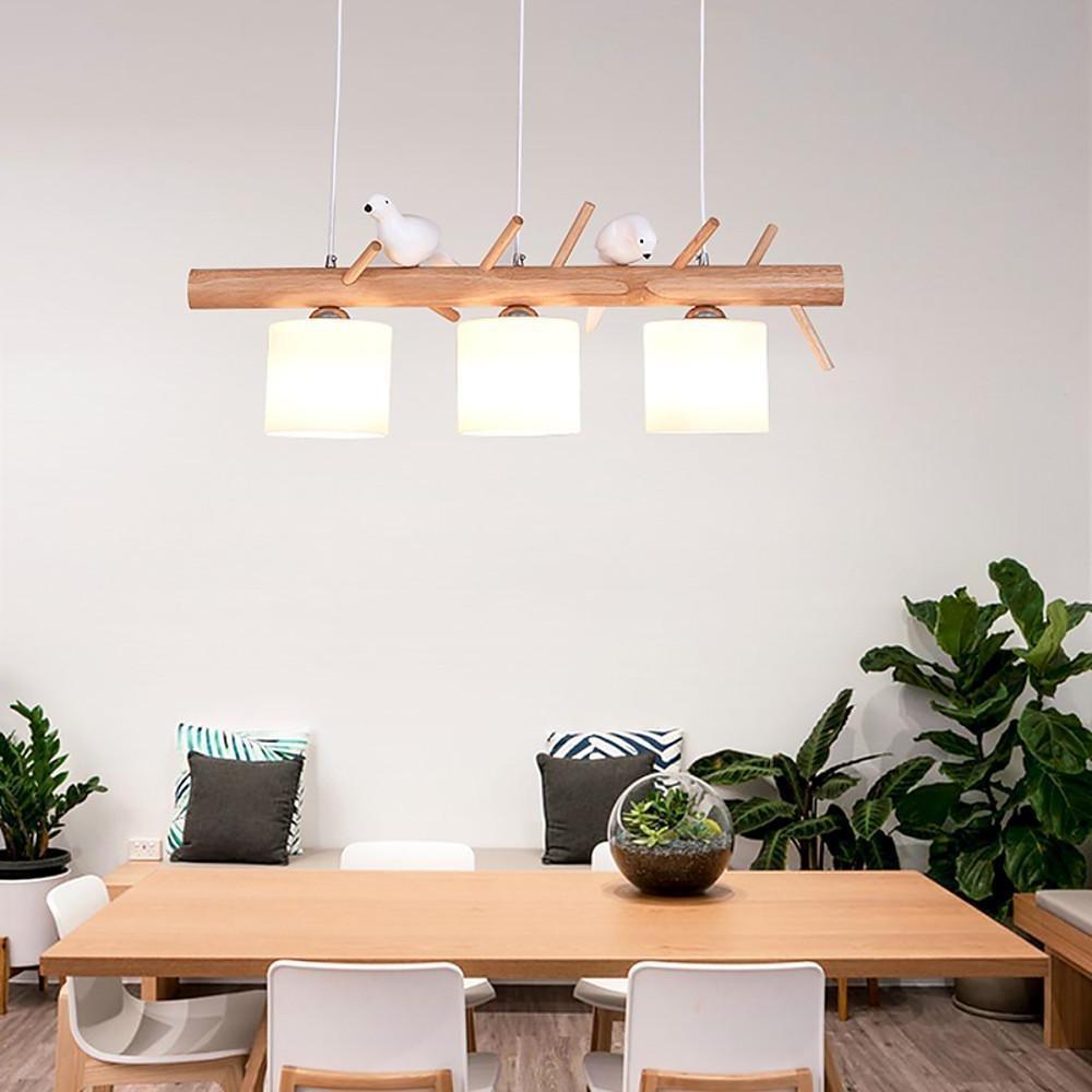 Rustic Wood and Glass Adjustable Pendant Light - 2 or 3 Lights