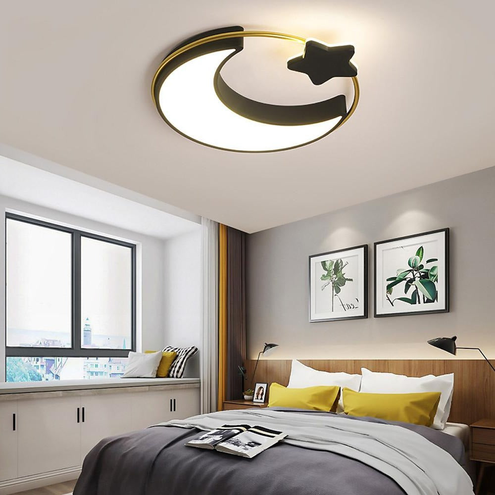 Moon and Star Dimmable LED Flush Mount Light for Kids Bedroom