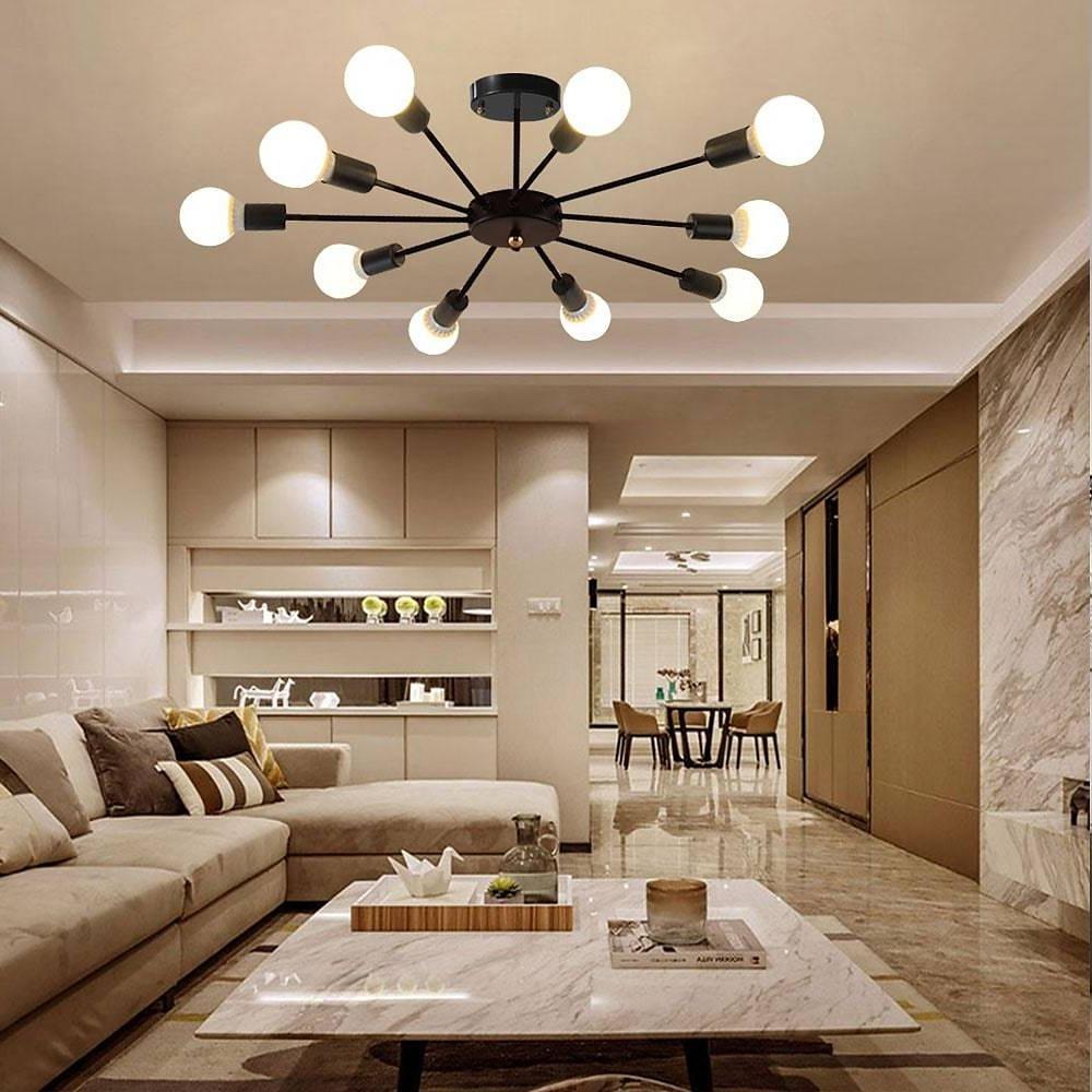Industrial Sputnik Chandelier with 10 Lights - Modern Metal Fixture