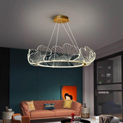 Wave Round Acrylic Chandelier Gold Finish LED Ceiling Light