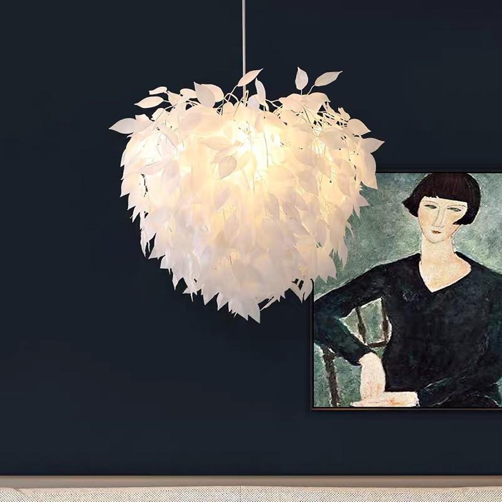 Fabric Feather Pendant Light – White & Gold, Dimmable, 24"