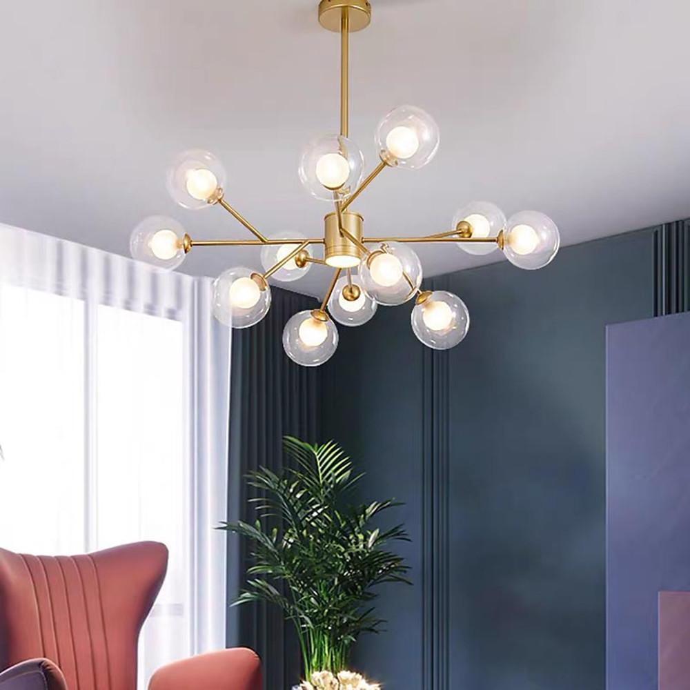9-Light Modern Glass Chandelier with Gold Metal Frame