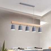 Farmhouse Pendant Light Metal Wood 5-Light Dining Room Fixture