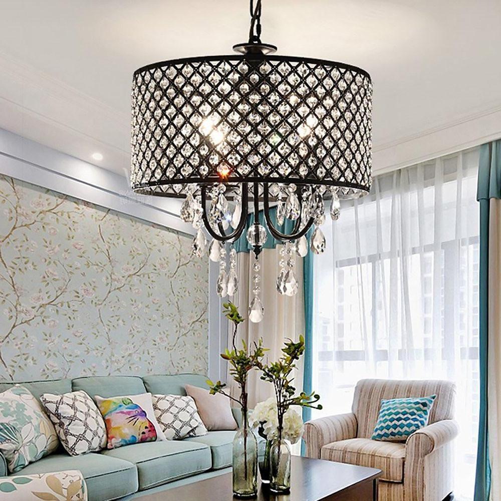 Crystal Metal Chandelier 4-Light Industrial Pendant Lighting