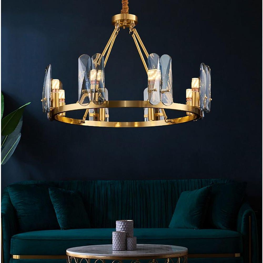 Nordic Glass Copper Chandelier - 8-Light Circular Pendant Lighting