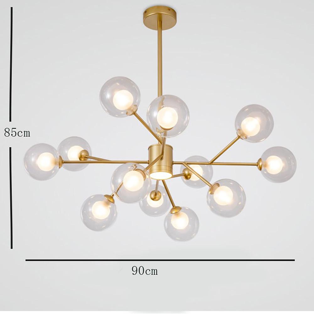 9-Light Modern Glass Chandelier with Gold Metal Frame