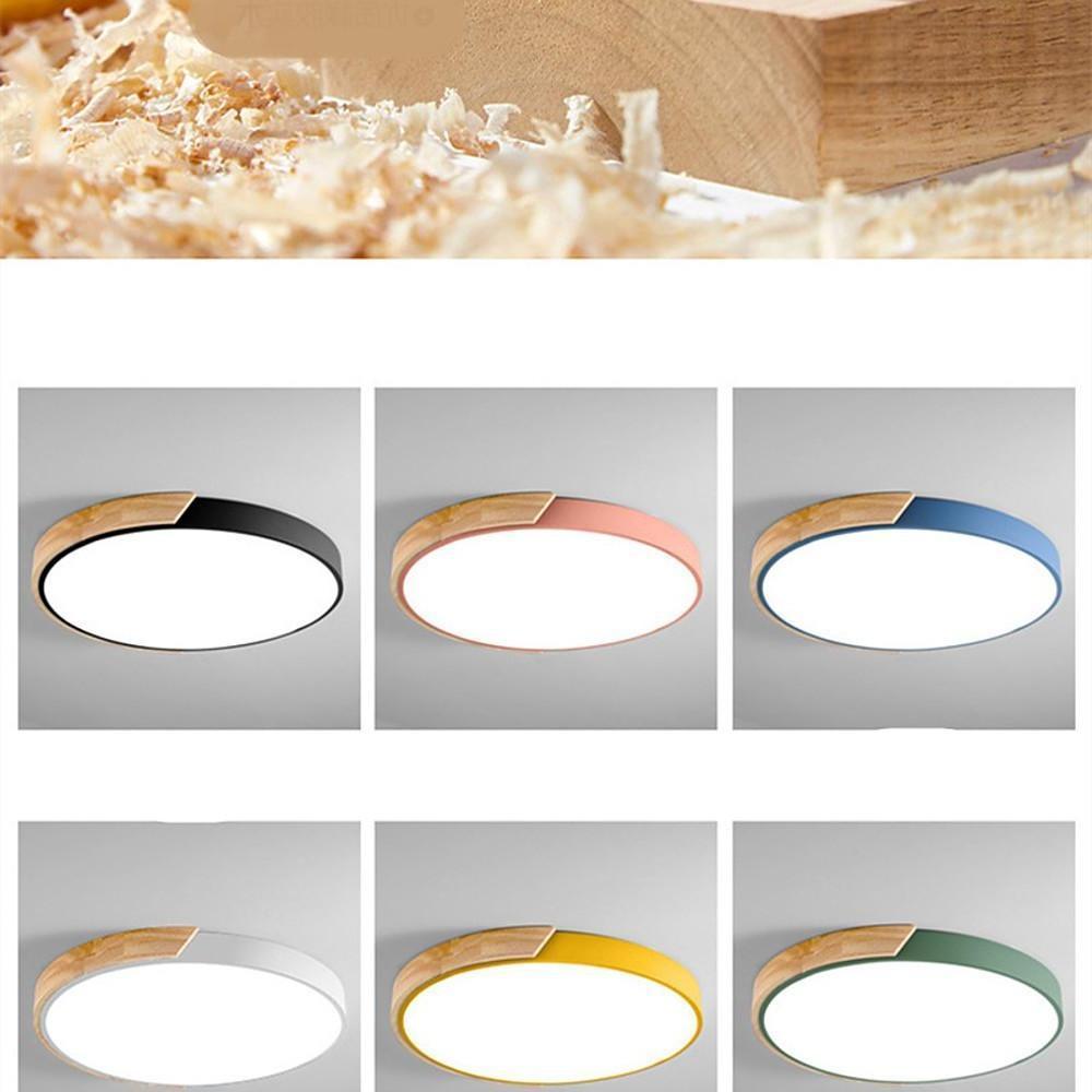 Nordic LED Flush Mount Ceiling Light with Wood Accent - 16 Inch