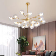 9-Light Modern Glass Chandelier with Gold Metal Frame