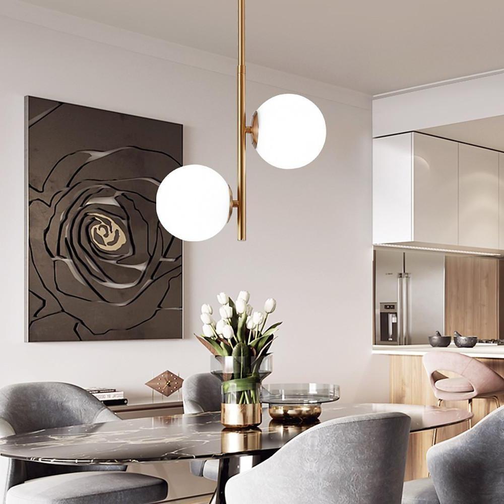 Modern Ball Glass Pendant Light – 2-Light Electroplated Finish
