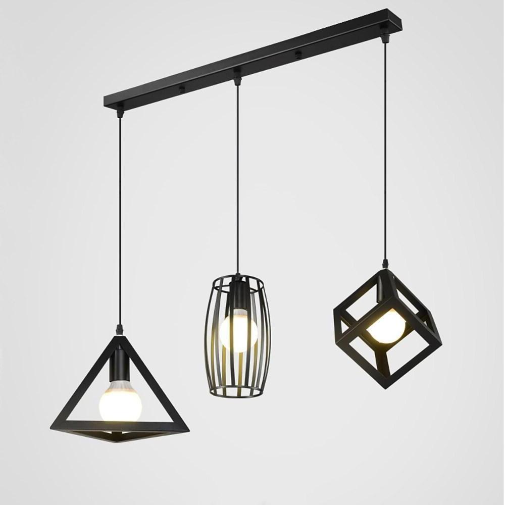 Geometric Black Metal LED Pendant Light – Adjustable Industrial