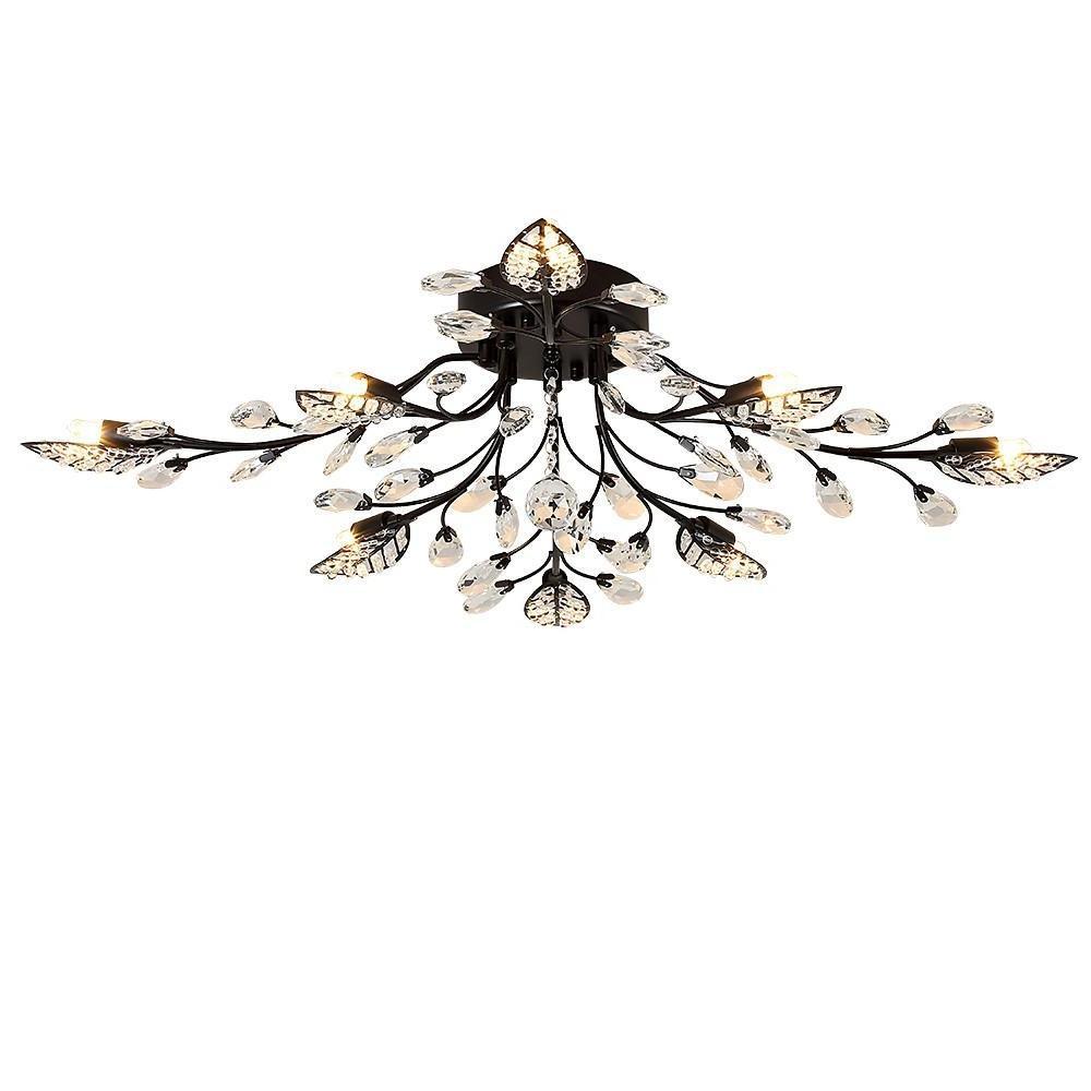 Crystal Leaf Semi-Flush Mount Chandelier | 8-Light LED, 31.2'' Wide