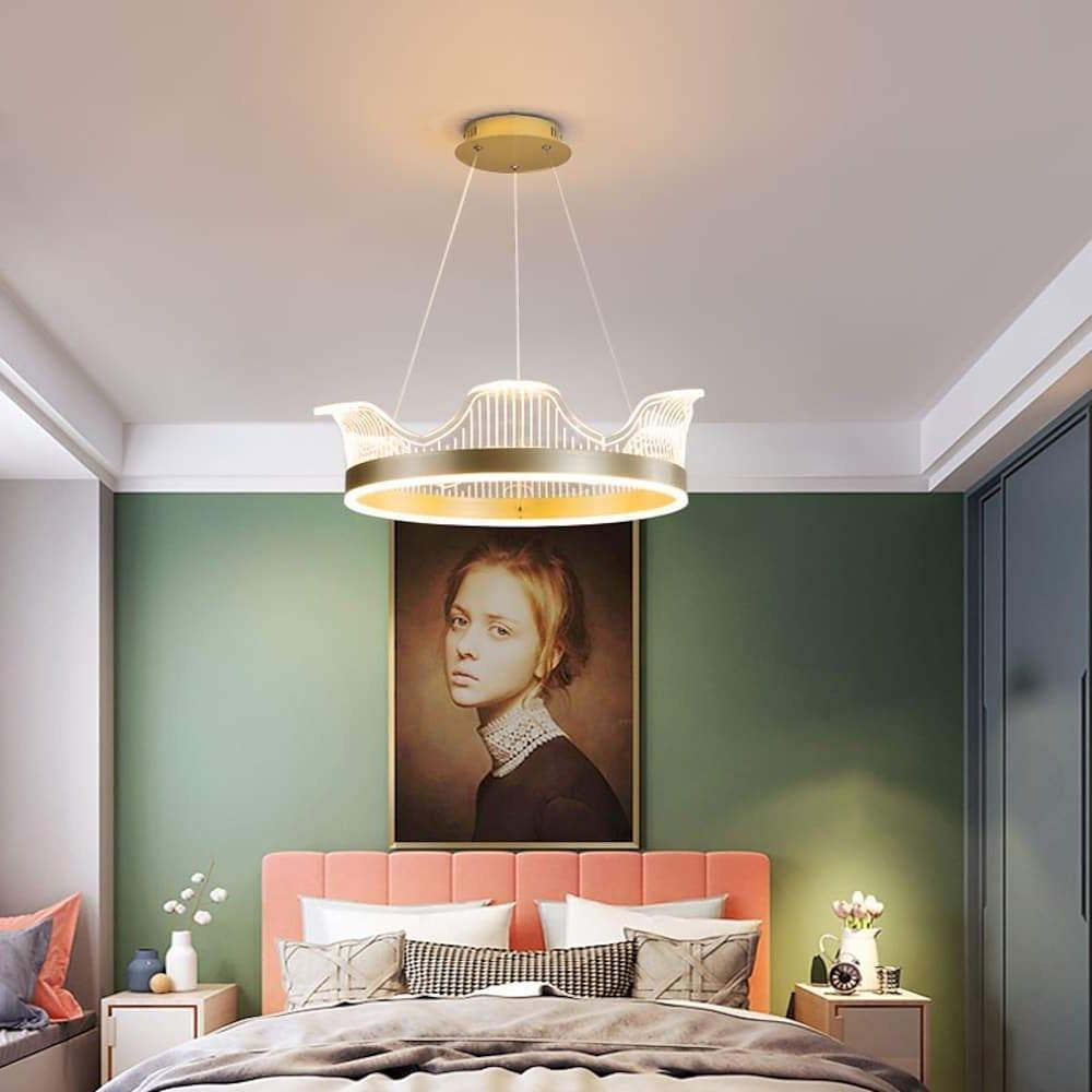 Crown Circle Pendant Light Nordic Style Metal Acrylic LED Chandelier