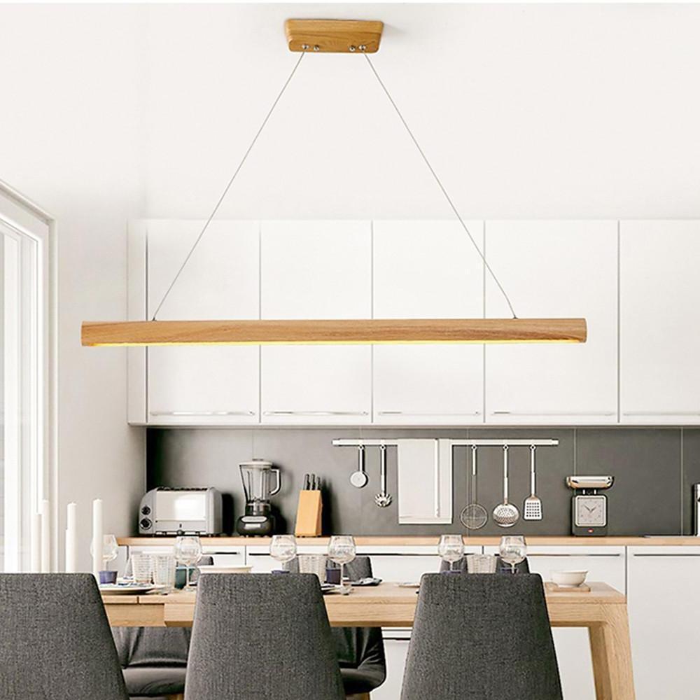 Modern Wood Tube Pendant Light with LED Downlight