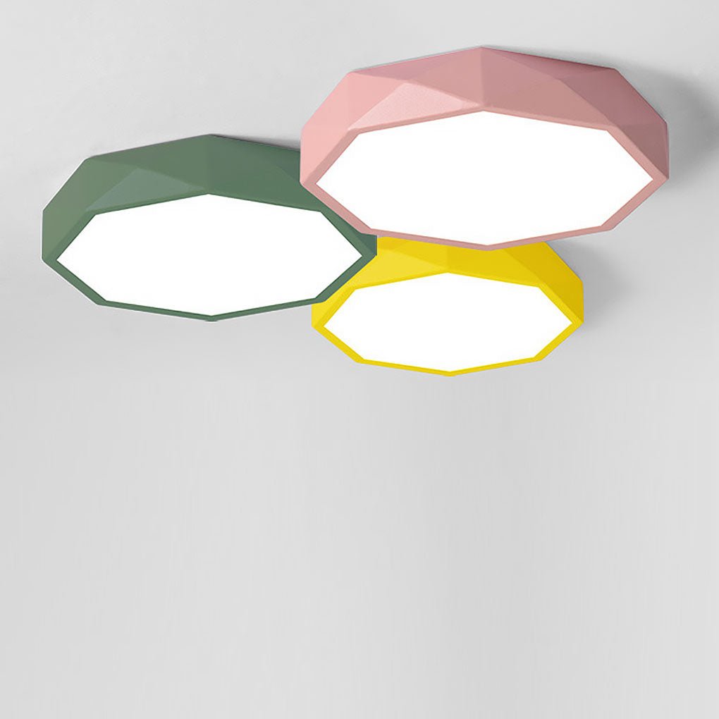 Modern Geometric LED Flush Mount Ceiling Light with Remote