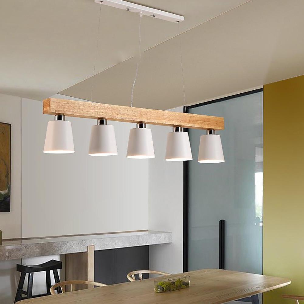 Linear Wood Chandelier 5-Light Island Kitchen Dining Room Pendant