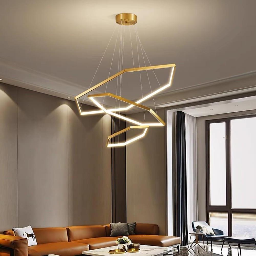 Geometric Ring LED Chandelier Gold Stainless Steel Ceiling Light