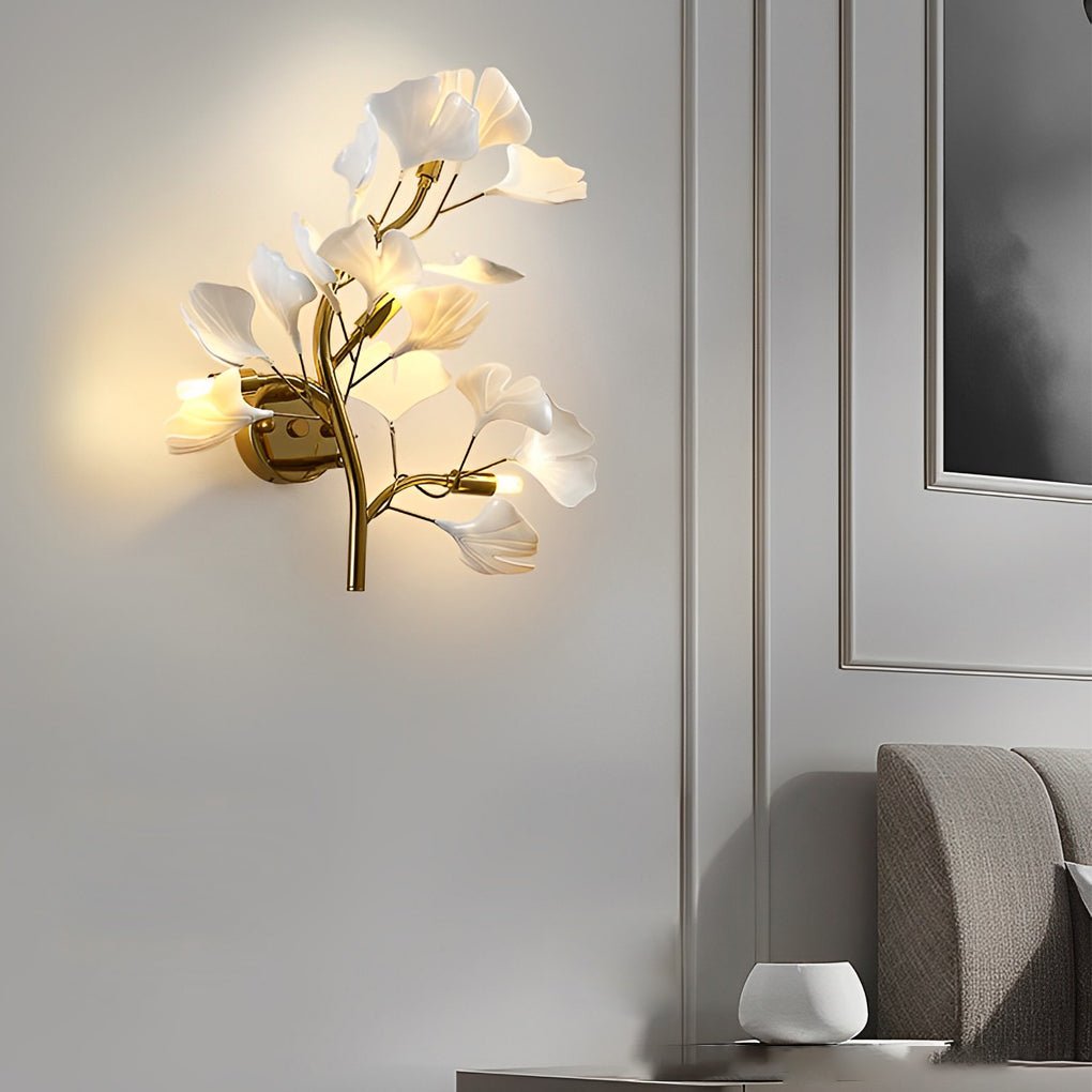 Ginkgo Leaf Gold Wall Sconce with 3-Step Dimming