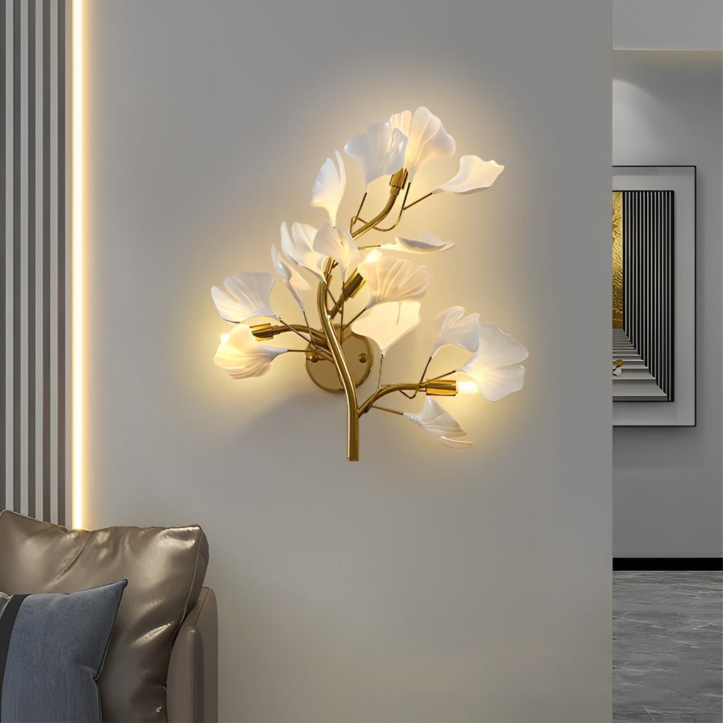 Ginkgo Leaf Gold Wall Sconce with 3-Step Dimming