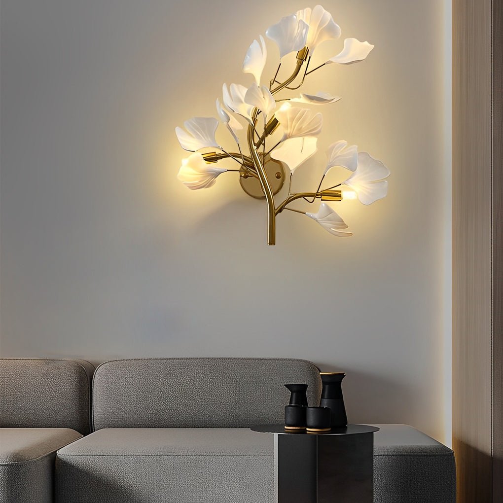 Ginkgo Leaf Gold Wall Sconce with 3-Step Dimming