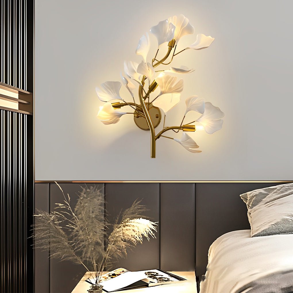 Ginkgo Leaf Gold Wall Sconce with 3-Step Dimming