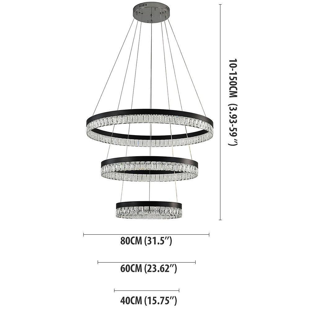 3-Tier Crystal Chandelier LED Modern Circular Pendant Light