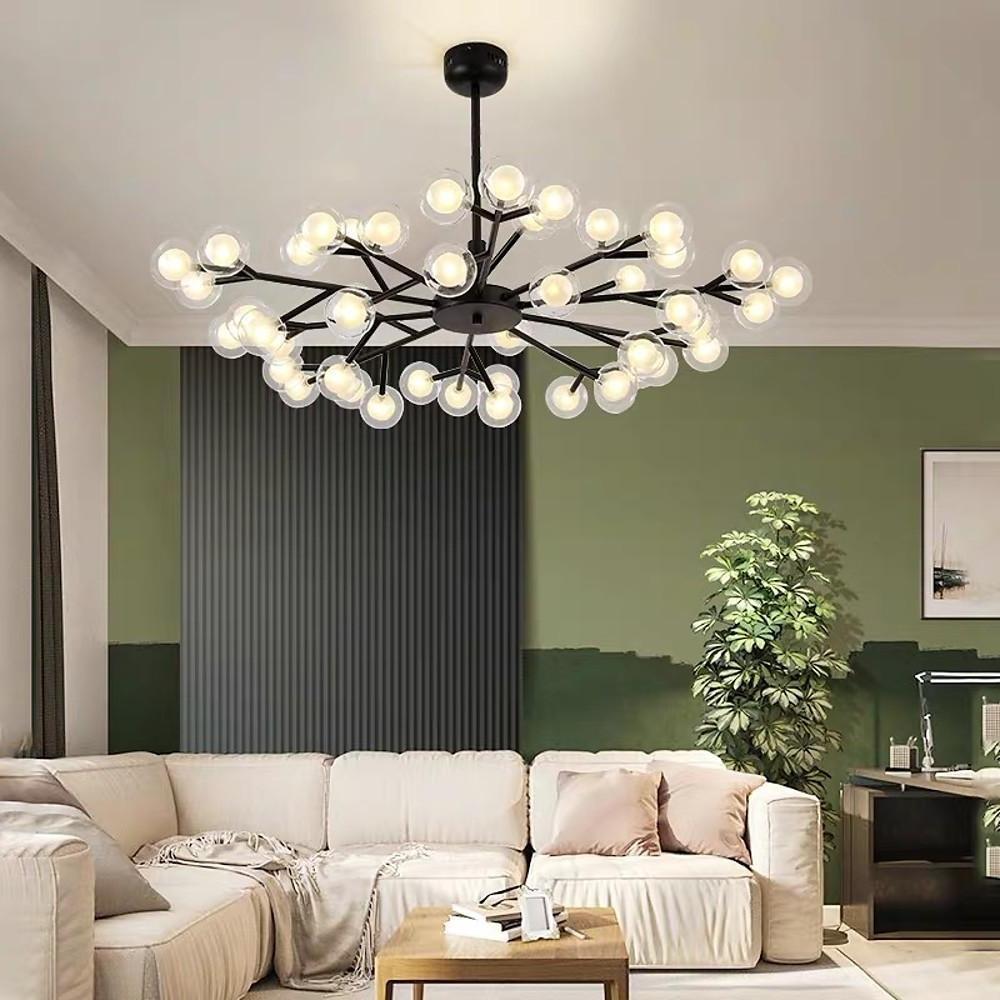 Modern 45-Light Glass Cluster Chandelier - Black & Gold Finish
