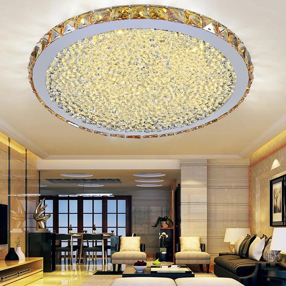 16" Crystal Round Flush Mount Ceiling Light - Antique Metal LED