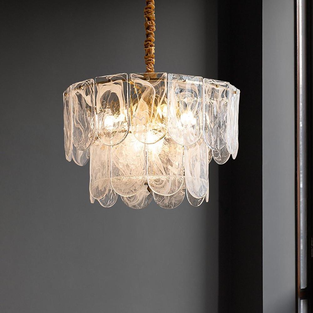 Modern Lantern Chandelier with Glass Shades - 9 to 12 Light